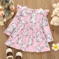 Toddler Girl Ruffled Cute Rabbit Print Long-sleeve Dress Pink