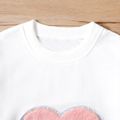 2-piece Kid Girl Heart Pattern Sequined Colorblock Sweatshirt and PU Faux Leather Skirt Set Multi-color