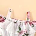 Kleinkind Mädchen Blumendruck gekräuseltes Schultergurtkleid rosa