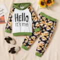 2-piece Toddler Girl Letter Floral Print Hoodie Sweatshirt and Elasticized Pants Set Green