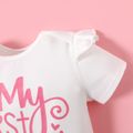 Mother's Day 2pcs Baby Girl Letter Print Ruffle Short-sleeve Romper and All Over Floral Print Trousers Set Color block
