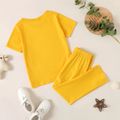 2-piece Kid Boy Button Design Solid Color Henley Shirt and Elasticized Pants Casual Set Ginger