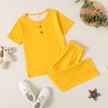 2-piece Kid Boy Button Design Solid Color Henley Shirt and Elasticized Pants Casual Set Ginger