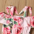 Toddler Girl Floral Print Bowknot Design Off Shoulder Flounce Strap Romper Jumpsuit Shorts Pink