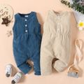 Baby Boy/Girl Solid Button Front Sleeveless Corduroy Jumpsuit Apricot