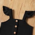 2-piece Toddler Girl Ruffled Button Design Black Tank Camisole and Stripe Paperbag Skirt Set BlackandWhite
