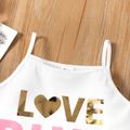 2-piece Toddler Girl Letter Heart Print Camisole and Elasticized Colorblock Pants Set White