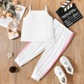 2-piece Toddler Girl Letter Heart Print Camisole and Elasticized Colorblock Pants Set White