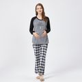 Maternity Letter Print Long-sleeve Tee and Buffalo Plaid Pants Pajamas Lounge Set Grey