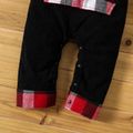 100% Cotton Baby Boy/Girl Black Ribbed Long-sleeve Splicing Plaid 3D Ears Hooded Jumpsuit Black