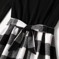 Family Matching Black Plaid Long-sleeve Splicing Dresses and Shirts Sets Black/White