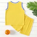 2-piece Kid Boy Letter Print Colorblock Tank Top and Elasticized Shorts Sporty Set Yellow