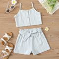 2-piece Kid Girl Floral Print Plaid Button Design Camisole and Belted Paperbag Shorts Set Light Blue image 1