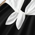 2-piece Kid Girl Letter Print Sleeveless Cami Black Dress and Tie Knot White Cardigan Set Black/White