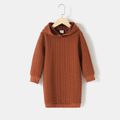 Solid Coffee Textured Long-sleeve Hoodie Dress for Mom and Me Coffee image 3