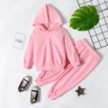2-piece Toddler Girl Solid Color Hoodie Sweatshirt and Elasticized Pants Casual Set Pink