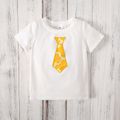 Sibling Matching Geometric Print Short-sleeve Dress and Necktie Embroidered Cotton T-shirt Set Yellow