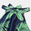 All Over Green Palm Leaves Print Halter Neck Sleeveless Belted Romper for Mom and Me Green