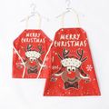 Christmas Elk Santa Claus and Letter Print Red Apron for Mom and Me Color-A