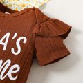 Baby Girl Letter Print Ribbed Ruffle Short-sleeve Romper Brown image 3