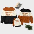 Family Matching Letter Print Colorblock Splicing Waffle Long-sleeve Pullover Sweatshirts ColorBlock