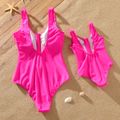Hot Pink Sleeveless Zipper One-Piece Swimsuit for Mom and Me Hot Pink
