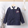 Kid Boy Letter Embroidered Fuzzy Lapel Collar Button Design jacket Coat Blue
