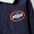 Kid Boy Letter Embroidered Fuzzy Lapel Collar Button Design jacket Coat Blue