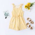 Kid Girl Stripe Bowknot Design Sleeveless Rompers Jumpsuits Shorts Yellow
