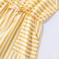 Kid Girl Stripe Bowknot Design Sleeveless Rompers Jumpsuits Shorts Yellow