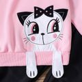 2-piece Kid Girl Cat Embroidered Pink Sweatshirt and Black Pants Set Pink
