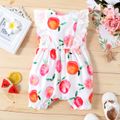 Baby Girl All Over Peach Print Sleeveless Ruffle Snap Romper Color block