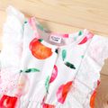 Baby Girl All Over Peach Print Sleeveless Ruffle Snap Romper Color block
