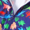 Kid Boy Colorful Dinosaur Print Zipper Hooded Jacket Multi-color