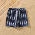 Family Matching Striped Swim Trunks and Splicing One-piece Swimsuit Grey