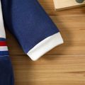 Baby Boy Colorblock Striped Lapel Long-Sleeve Footed Flannel Jumpsuit Royal Blue