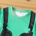 Kid Boy Headphone Print Casual Pullover Sweatshirt Light Green