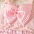 100% Cotton Baby Girl Solid Knitted Bowknot Sleeveless Pleated Dress Pink