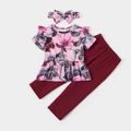 Sibling Matching Solid and Floral Print Short-sleeve Sets Pink