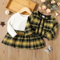 2-piece Toddler Girl Plaid Splice Long-sleeve Dress and Cardigan Set Color block