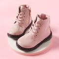 Toddler / Kid Perforated Lace-up Side Zipper Solid Color Boots Pink