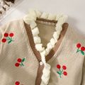 Baby Girl Floral Embroidered Khaki Ruffle Long-sleeve Cardigan Sweater Khaki