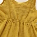 Toddler Girl 100% Cotton Solid Color Button Bowknot Design Hollow out Strap Dress Yellow