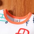 Baby Boy Cartoon Vehicle Print Grey/White/Colorful Striped Short-sleeve Romper Orange image 2
