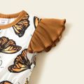 Sibling Matching All Over Butterfly Print Flutter-sleeve Mesh Splicing Dress and Jumpsuit Sets Brown