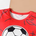 2-piece Toddler Boy Rugby/Football Print Short-sleeve Tee and Colorblock Elasticized Shorts Sporty Stylish Red