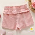Toddler Girl 100% Cotton Bowknot Design Ruffled Solid Color Paperbag Shorts pink
