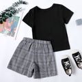 2-piece Kid Boy Plaid Colorblock Tee and Elasticized Shorts Casual Set Black image 4