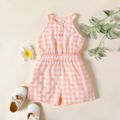 Toddler Girl Button Design Sleeveless Plaid Halter Romper Jumpsuit Shorts Pink