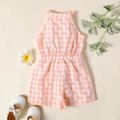Toddler Girl Button Design Sleeveless Plaid Halter Romper Jumpsuit Shorts Pink